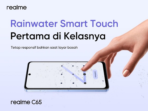 Mulai Edar, realme C65 Bawa Teknologi Rainwater Smart Touch dan&nbsp;IP54